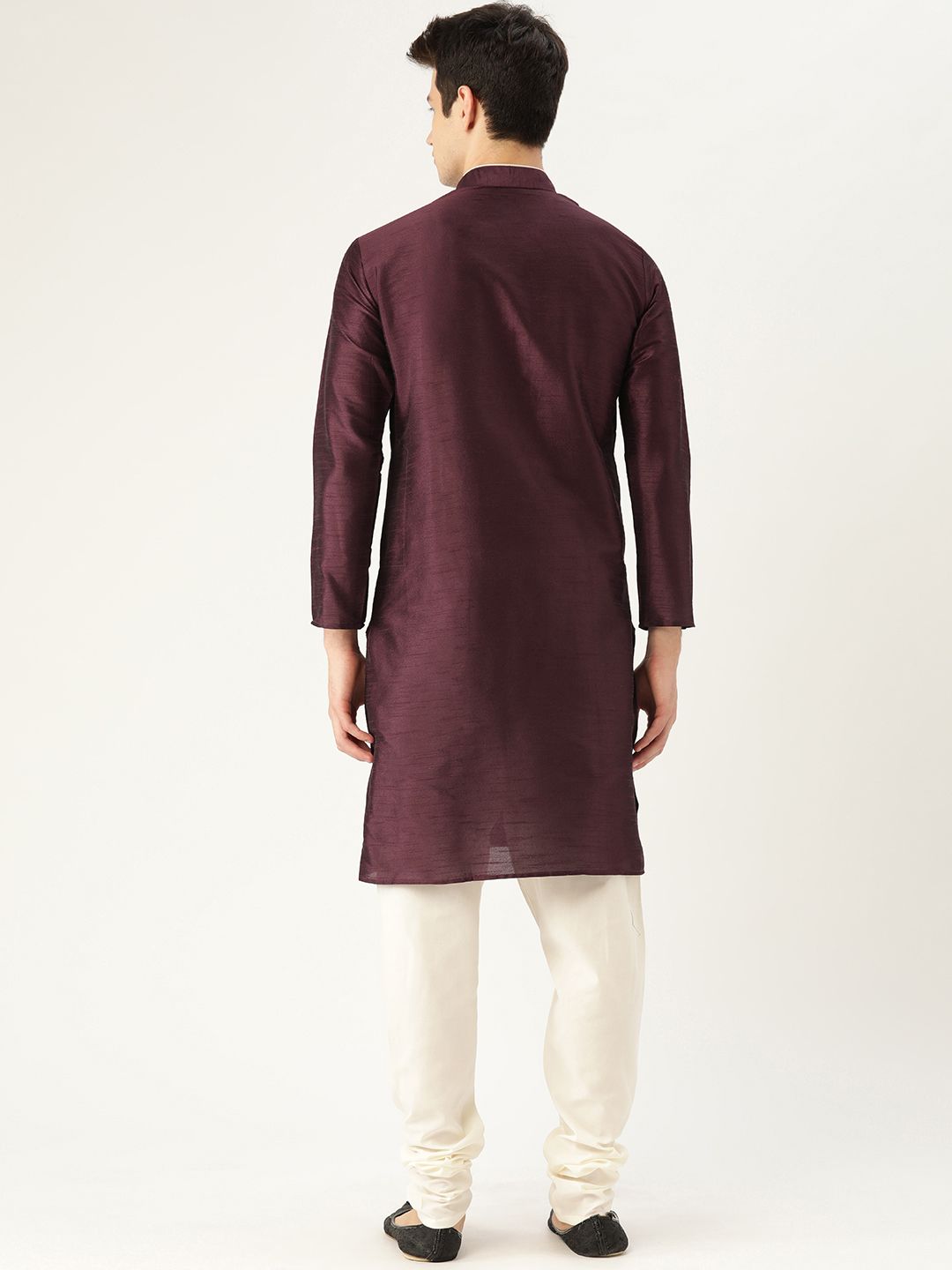 SOJANYA Men Burgundy Solid Straight Kurta