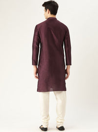 SOJANYA Men Burgundy Solid Straight Kurta