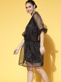 Athena Women Stylish Black Solid Volume Play Dress