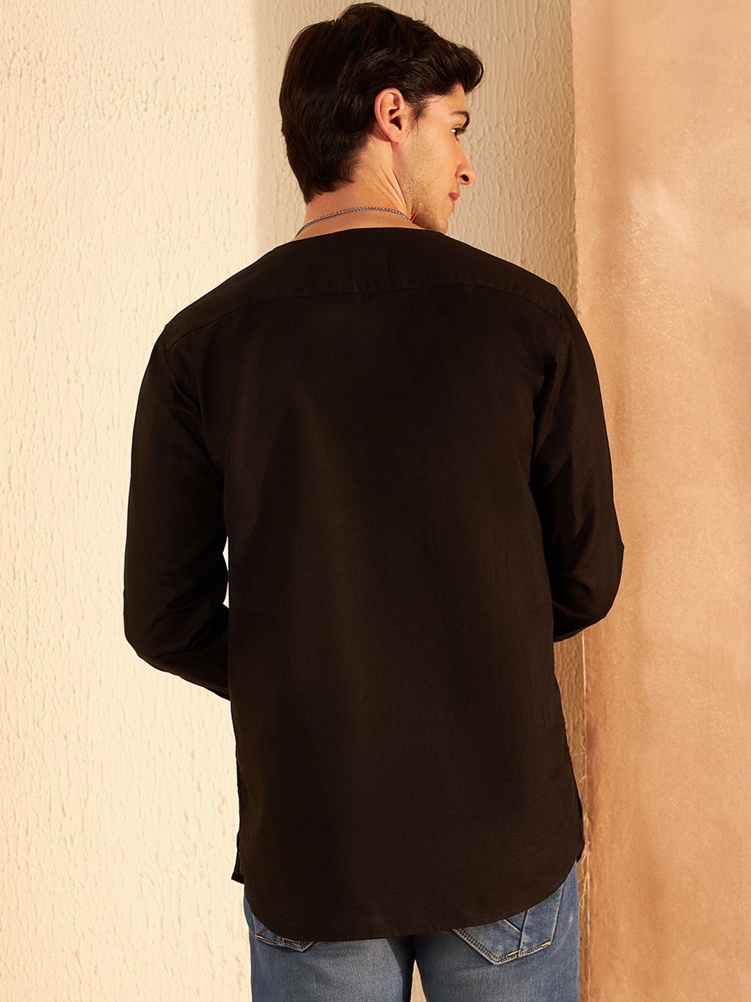 DENNISON Men Black Comfort Slim Fit Short Kurta