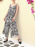 DressBerry Monochrome Tropics Cinched Waist Cropped Jumpsuit