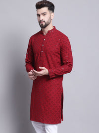 SOJANYA Geometric Embroidered Sequence Mandarin Collar Pure Cotton Kurta