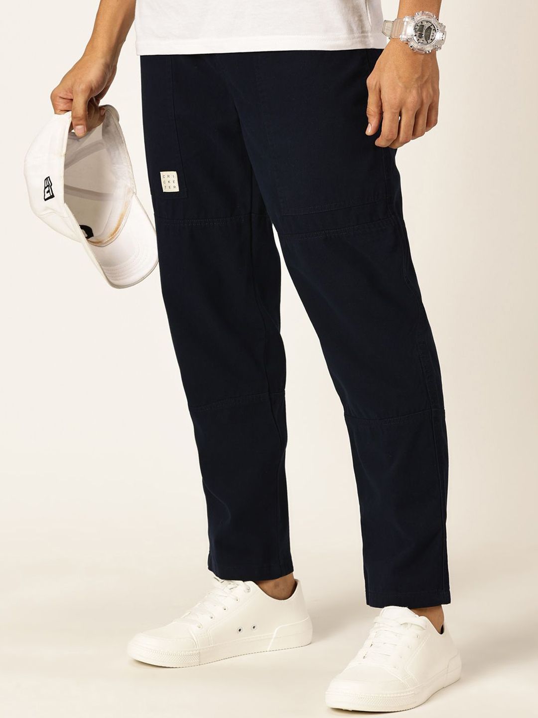 Thomas Scott Men Relaxed Loose Fit Mid-Rise Pure Cotton Easy Wash Trousers