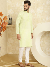 SOJANYA Motif Etnik Sulam Kurta Kapas Tulen dengan Churidar