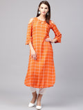 Gerua By Libas Women Orange  White Checked Straight Kurta