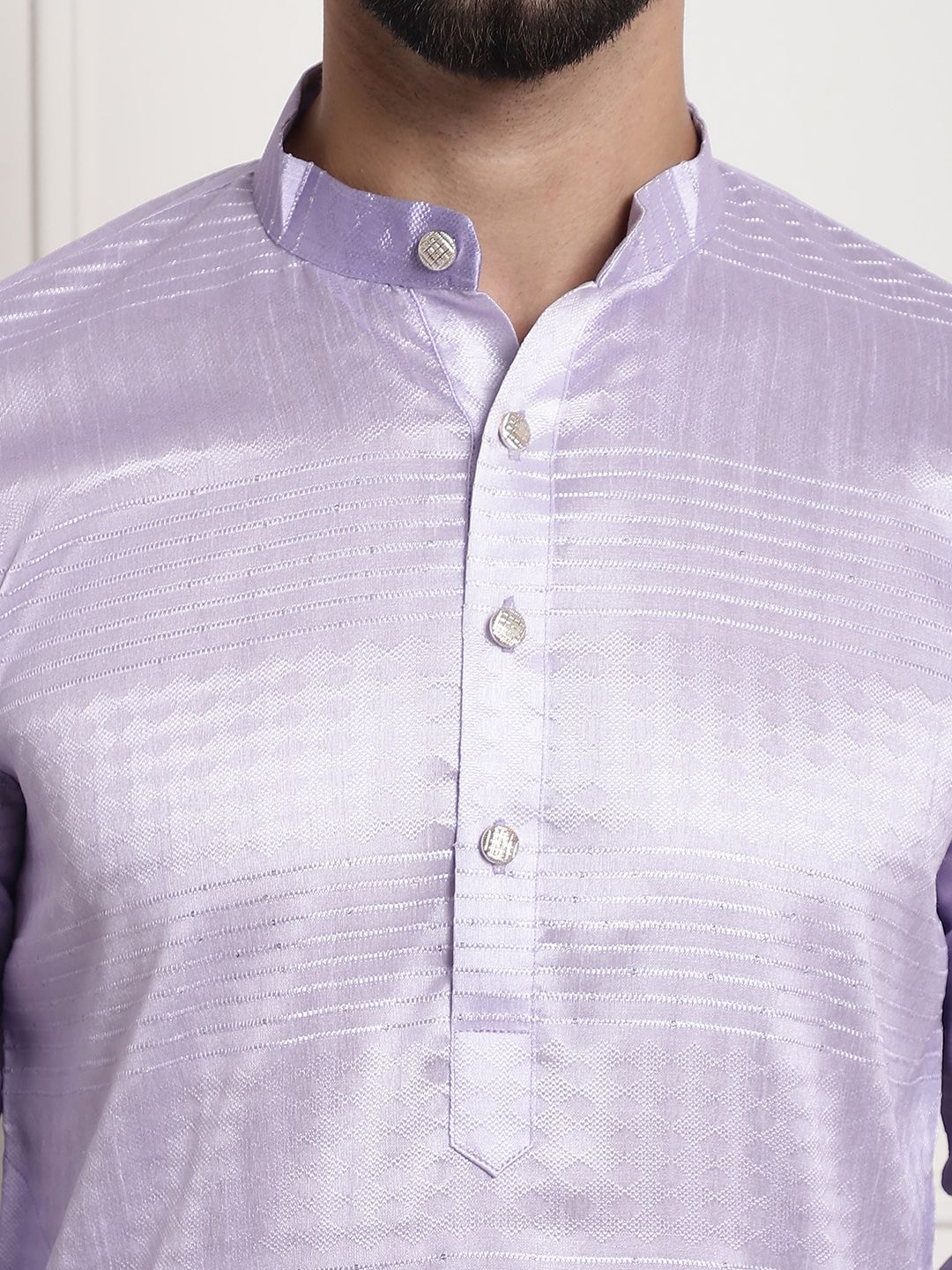 SOJANYA Lelaki Ungu Benang Kerja Jacquard Kurta