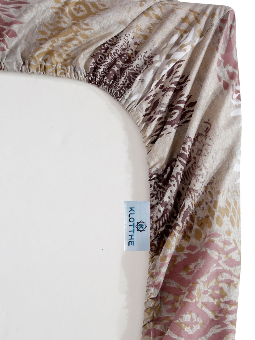 KLOTTHE Beige & Brown Printed Pure Cotton 400 TC Fitted Single Bedsheet With Pillow Cover
