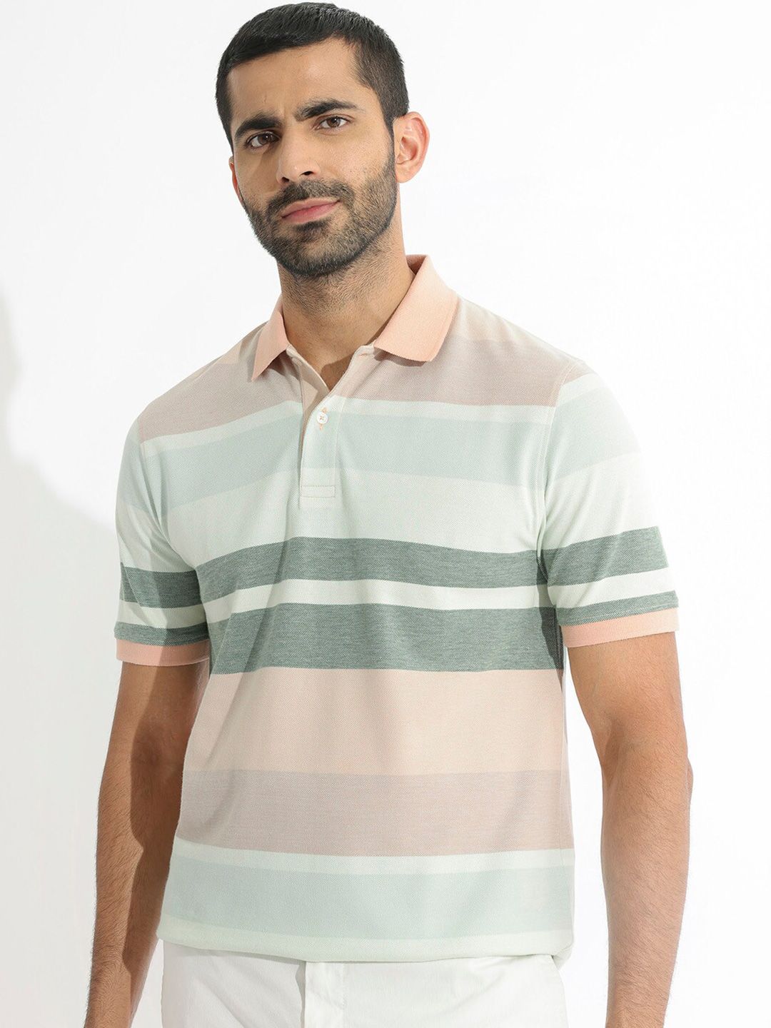 RARE RABBIT Men Rings-4 Slim Fit Solid Pure Cotton Polo Collar T-Shirt