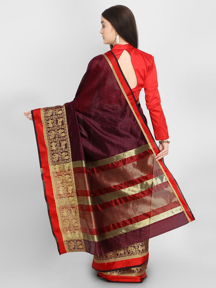 Saree mall Burgundy & Red Ethnic Motifs Art Silk Sarees