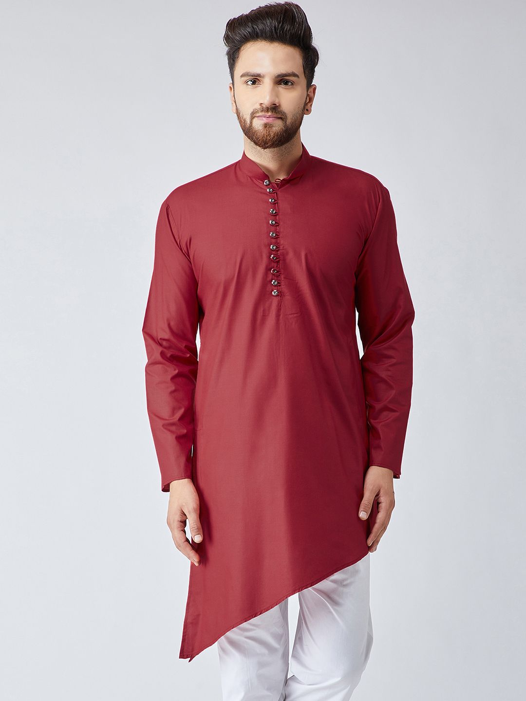 SOJANYA Men Maroon Solid Straight Kurta