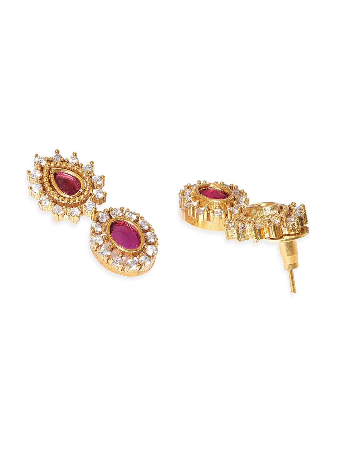 Rubans 22K Gold-Plated Ruby Pink Kundan & White Zirconia Studded Classic Necklace Set
