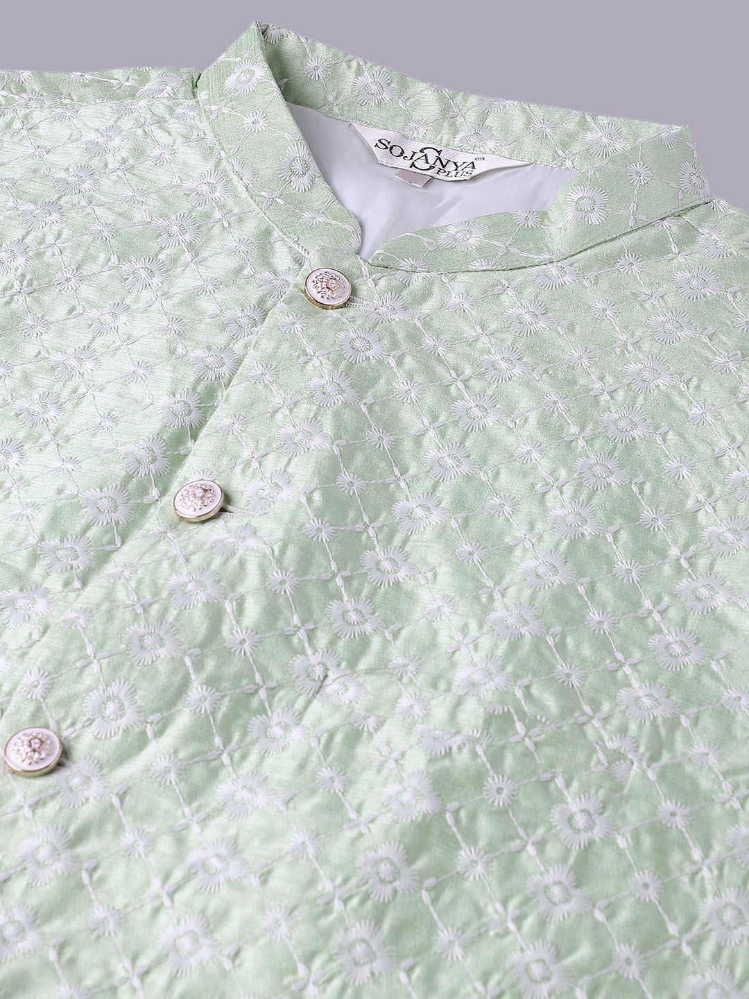 SOJANYA PLUS Plus Size Embroidered Pure Cotton Kurta With Pyjamas & Nehru Jacket