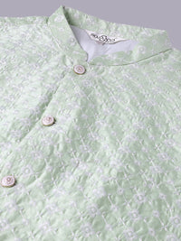 SOJANYA PLUS Plus Size Embroidered Pure Cotton Kurta With Pyjamas & Nehru Jacket