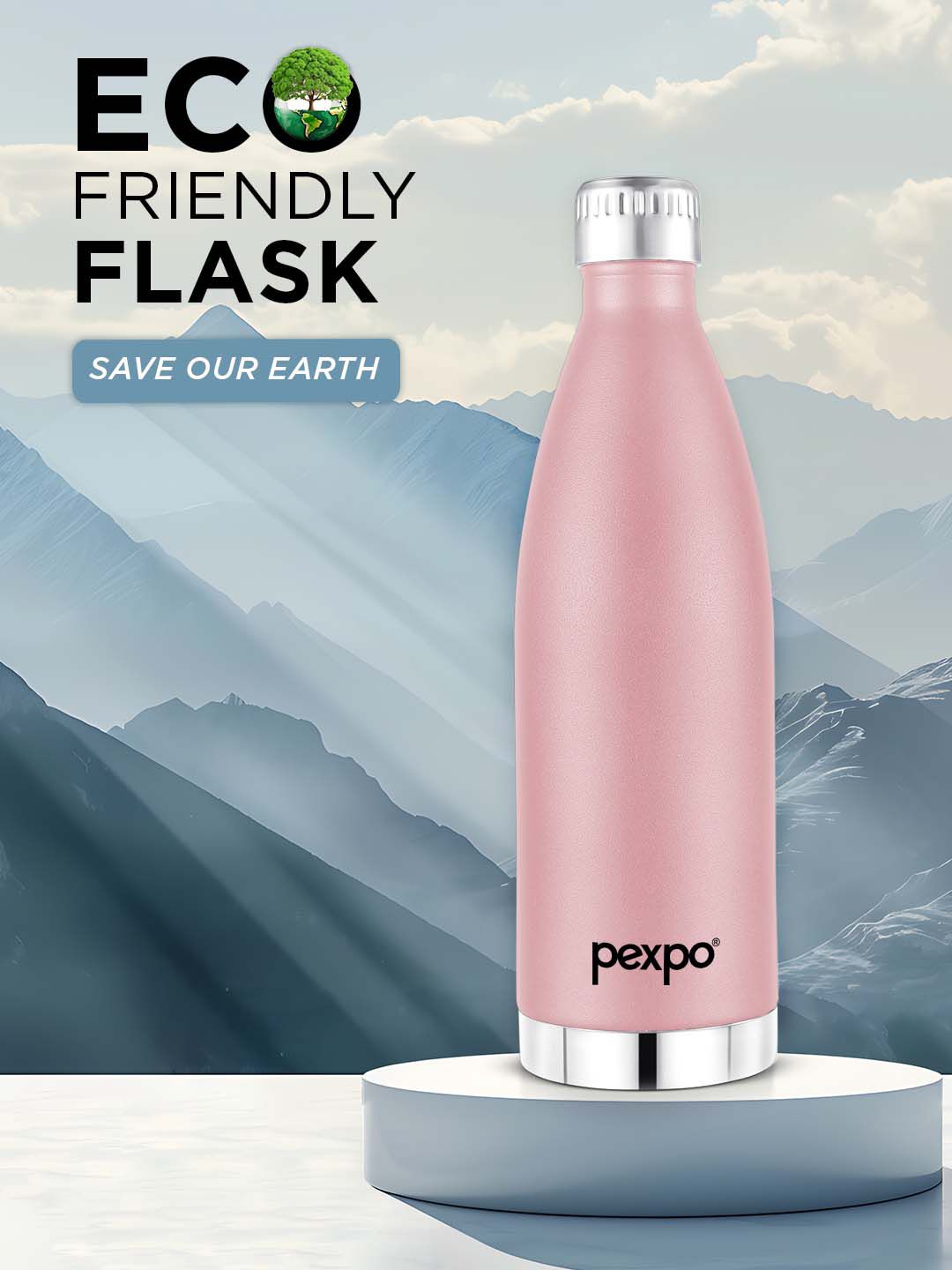 Pexpo Exteme Rosy Brown Thermosteel ISI Certified Hot & Cold Flask Water Bottle 830ml