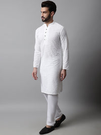 Jompers Men White Embroidered Kurta with Pyjamas
