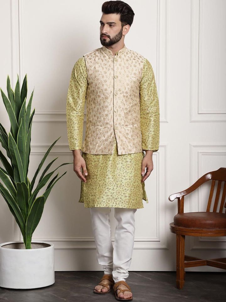 SOJANYA Kurta Kolar Mandarin Bercetak Bunga Dengan Jaket Churidar & Nehru