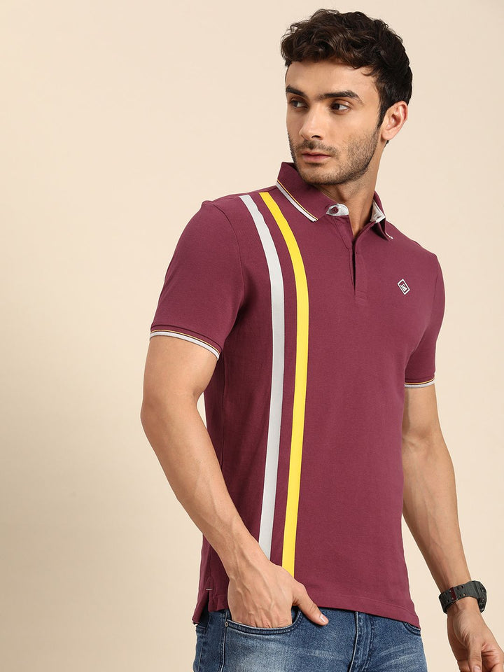 Being Human Striped Polo Collar Pure Cotton T-shirt