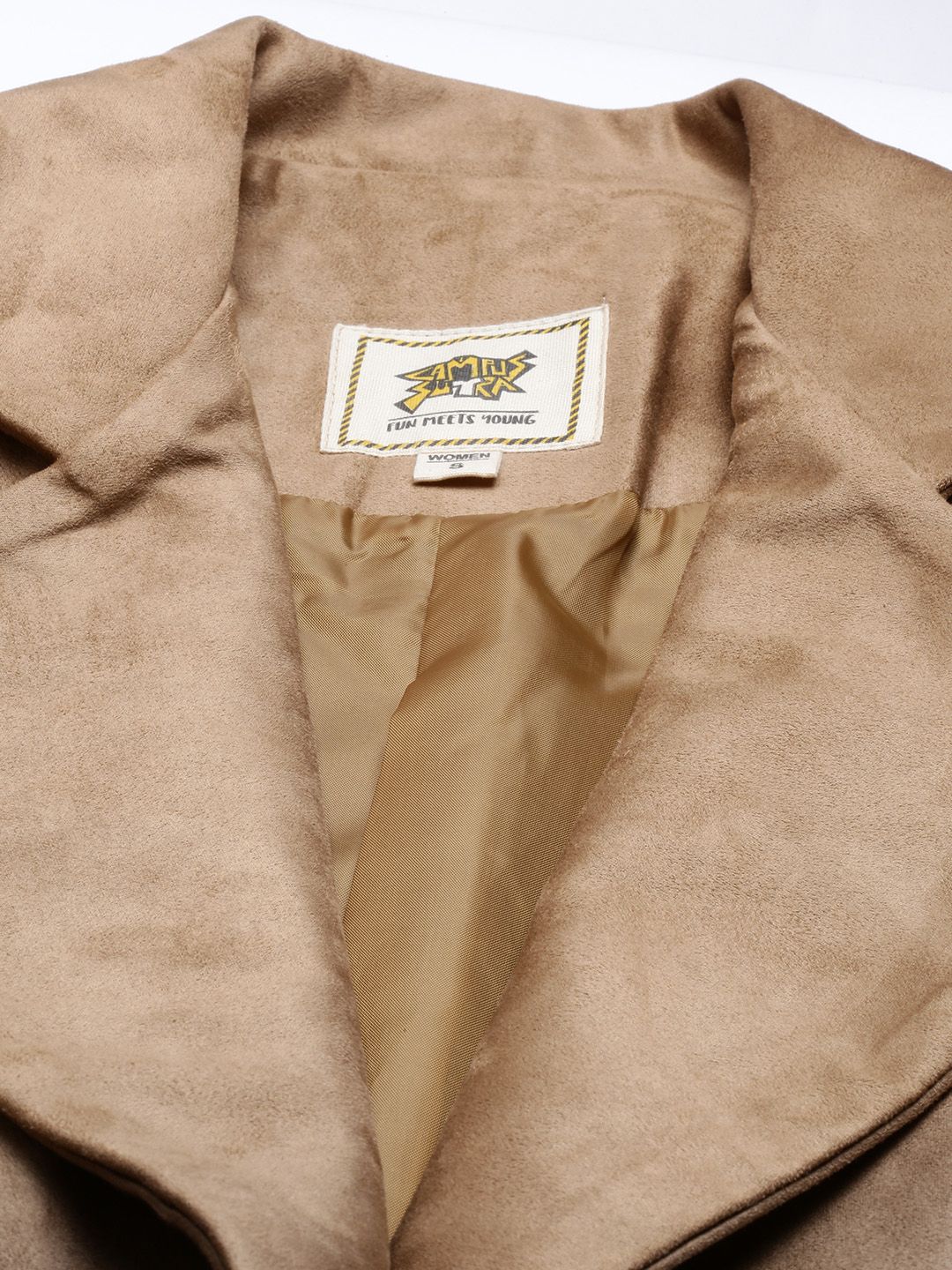 Campus Sutra Women Tan Brown Ombre-Dyed Suede Longline Overcoat