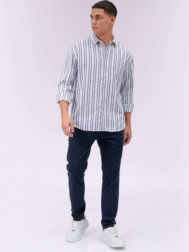 The Indian Garage Co Men Relaxed Fit Striped Dobby Textured Resortwear Shirt