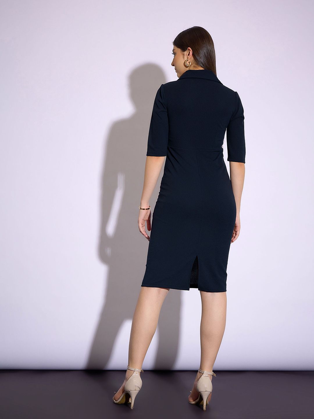 SASSAFRAS worklyf Shirt Collar Gathered Detail Formal Sheath Dress