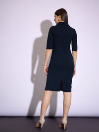 SASSAFRAS worklyf Shirt Collar Gathered Detail Formal Sheath Dress