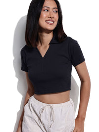 DressBerry Ribbed Revolution Polo Crop Top