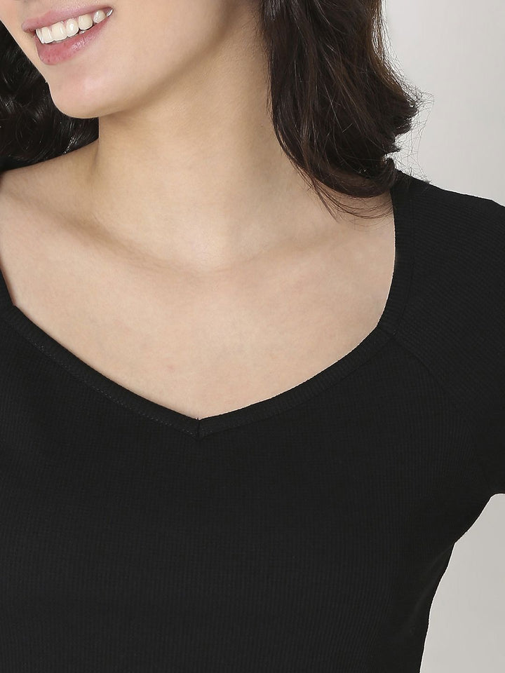 SPYKAR Women Solid V-Neck Cotton Slim Fit T-Shirt