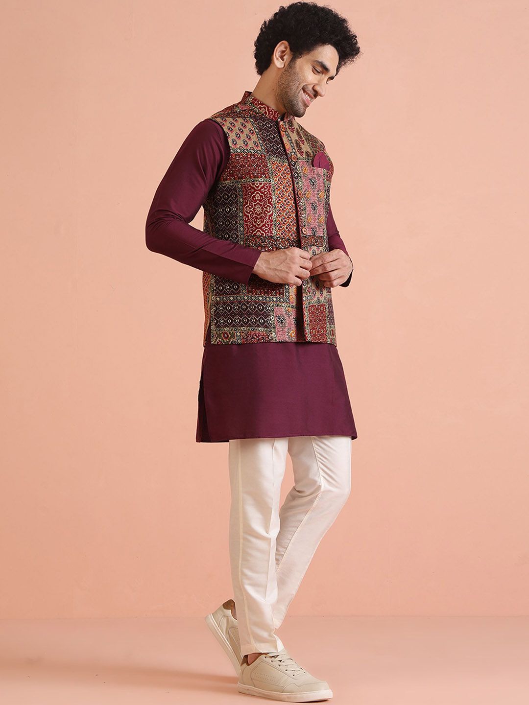 KISAH Men Mandarin Collar Printed Nehru Jacket