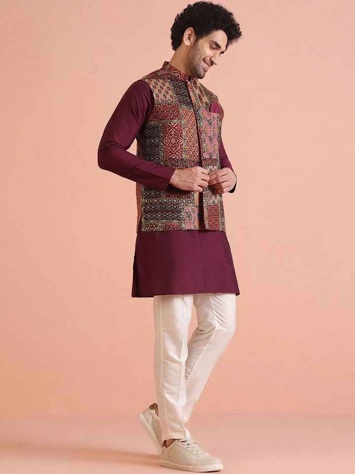 KISAH Men Mandarin Collar Printed Nehru Jacket