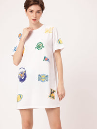 DressBerry Sporty Charm Printed Relaxed Fit Mini T-Shirt Dress