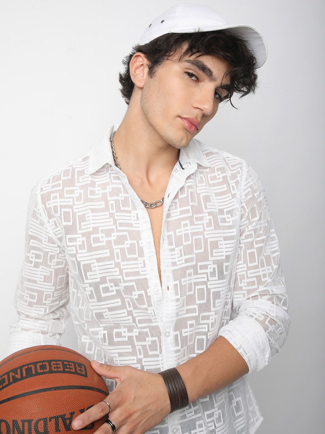 VASTRADO Men Classic Spread Collar Geometric Self Design Slim Fit Casual Shirt