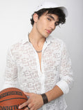 VASTRADO Men Classic Spread Collar Geometric Self Design Slim Fit Casual Shirt