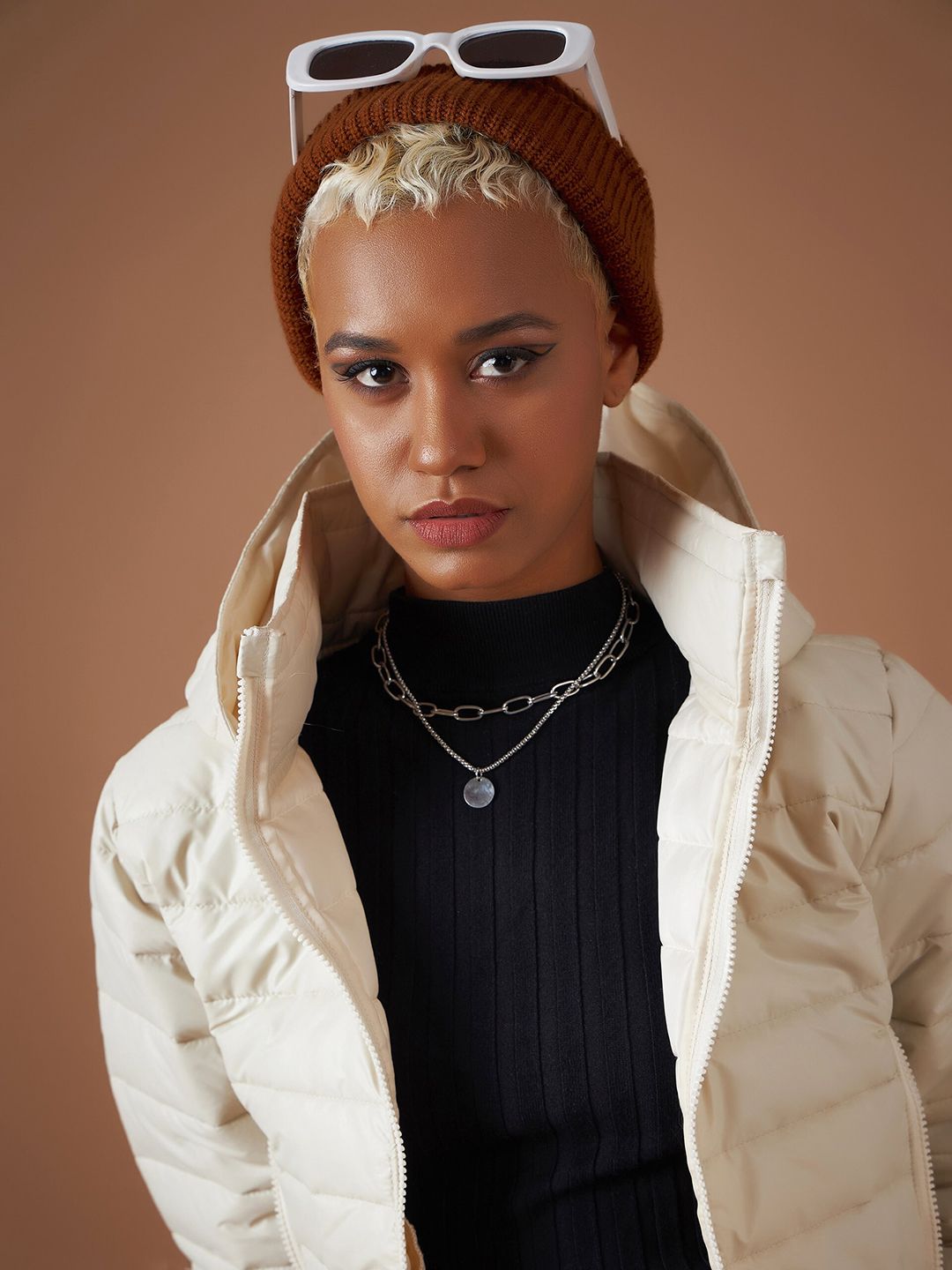 SASSAFRAS Beige Hooded Cropped Bomber Jacket
