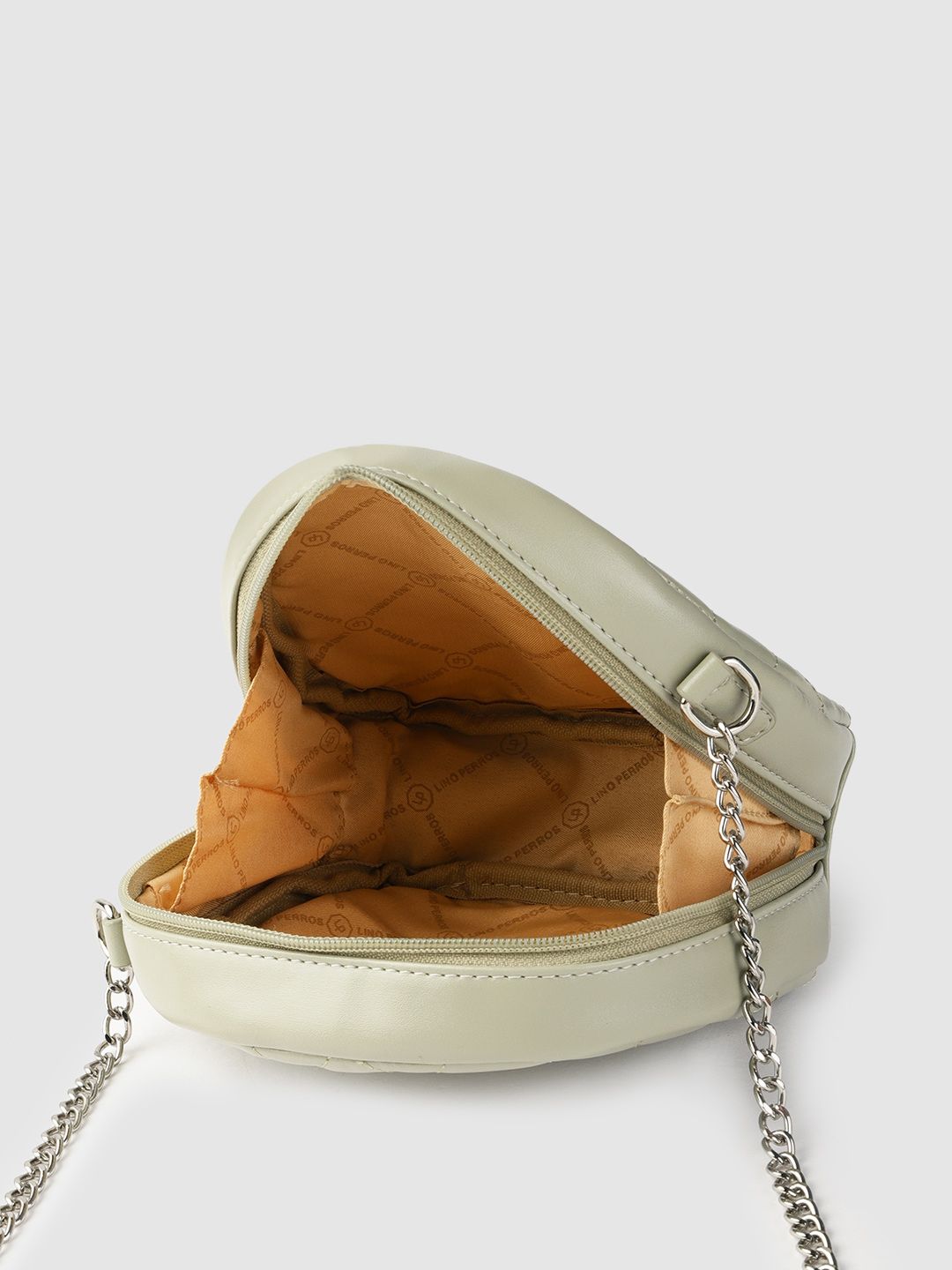 Lino Perros Sage Green Quilted Half Moon Sling Bag with Non-Detachable Sling Strap