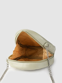 Lino Perros Sage Green Quilted Half Moon Sling Bag with Non-Detachable Sling Strap