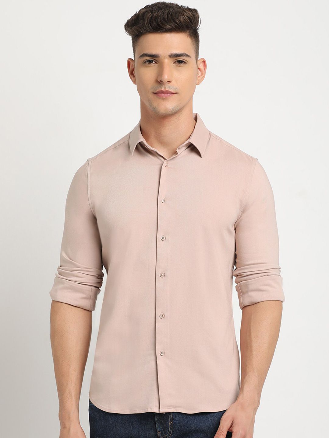 THE BEAR HOUSE Spread Collar Long Sleeves Slim Fit Casual Shirt