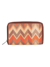 ZOUK Women Orange & Brown Printed Vegan Leather Zip Around Wallet