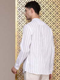 House of Pataudi Band Collar Striped Rozana Kurta