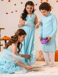 pspeaches Boys Striped Pure Cotton Kurta with Pyjamas & Nahru Jacket