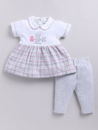 Moms Love Infant Girls Pure Cotton Checked Dress with Trousers