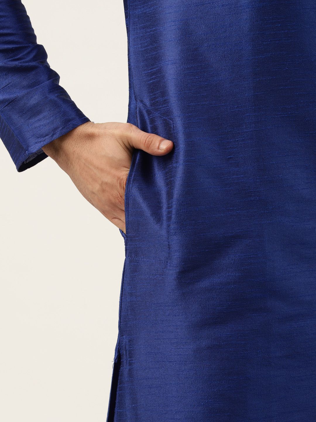 SOJANYA Men Navy Blue Solid Kurta Set With Printed Jacket