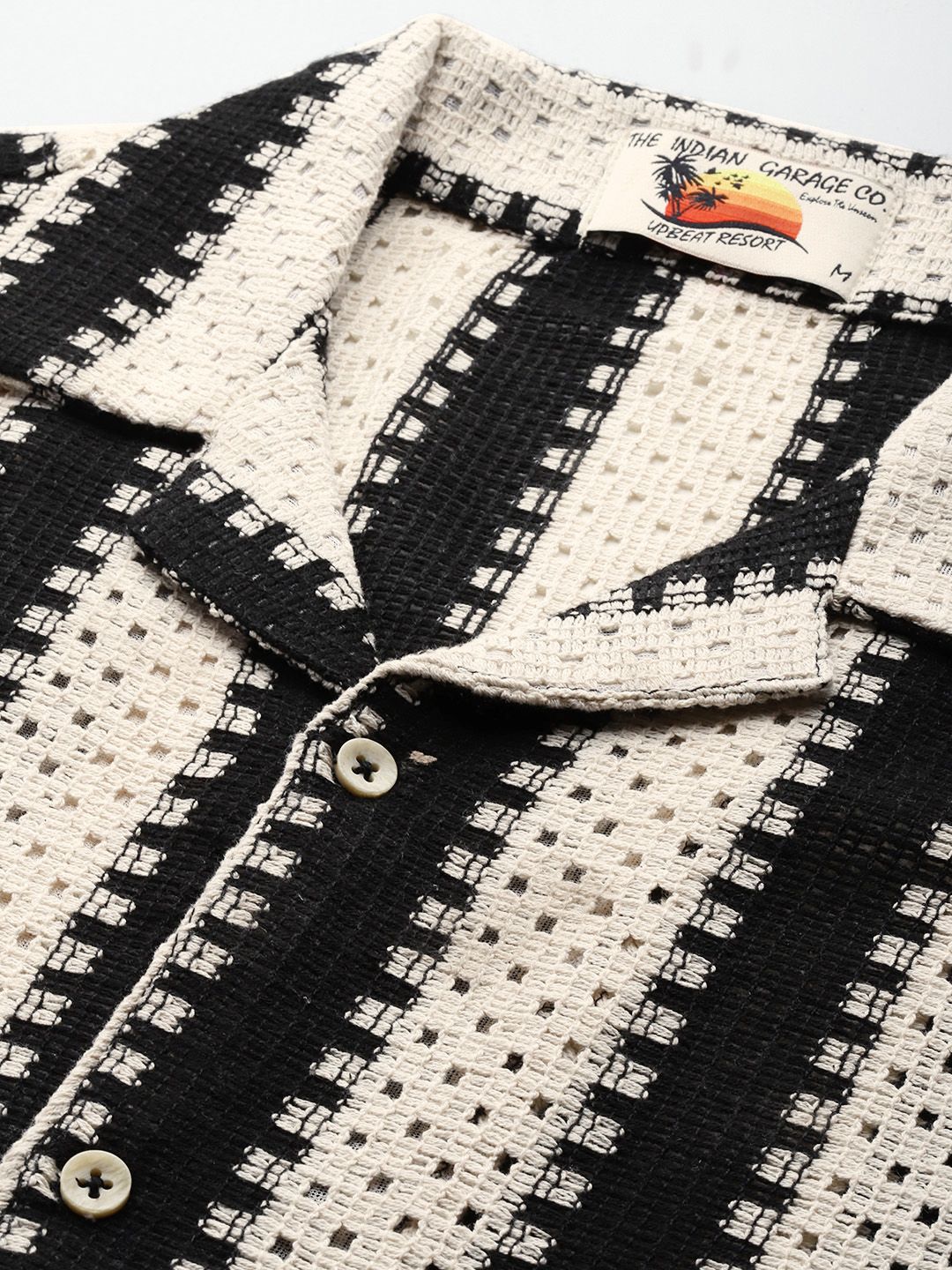 The Indian Garage Co Men Textured Open Weave Knitted Relaxed Fit Shirt