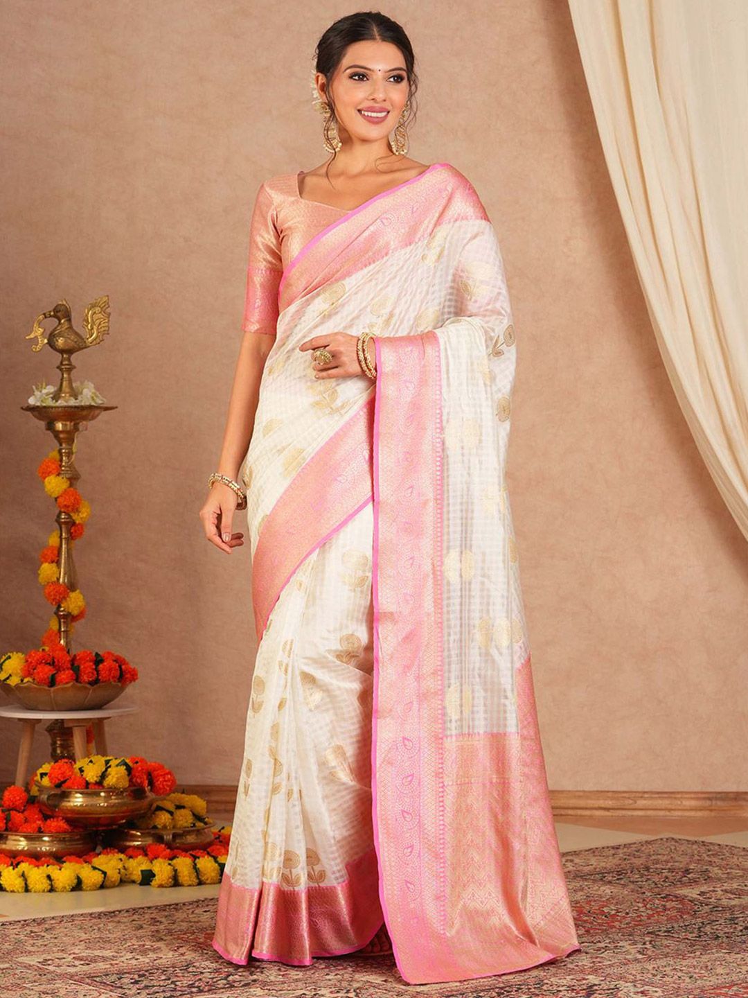 Saree mall Ethnic Motifs Zari Sungudi Sarees