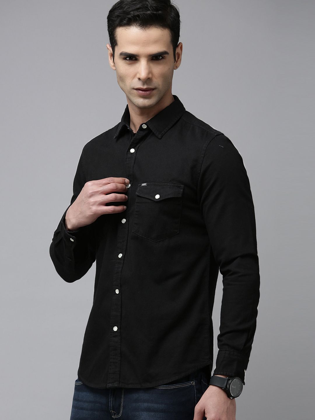 SPYKAR Men Pure Cotton Solid Opaque Casual Shirt