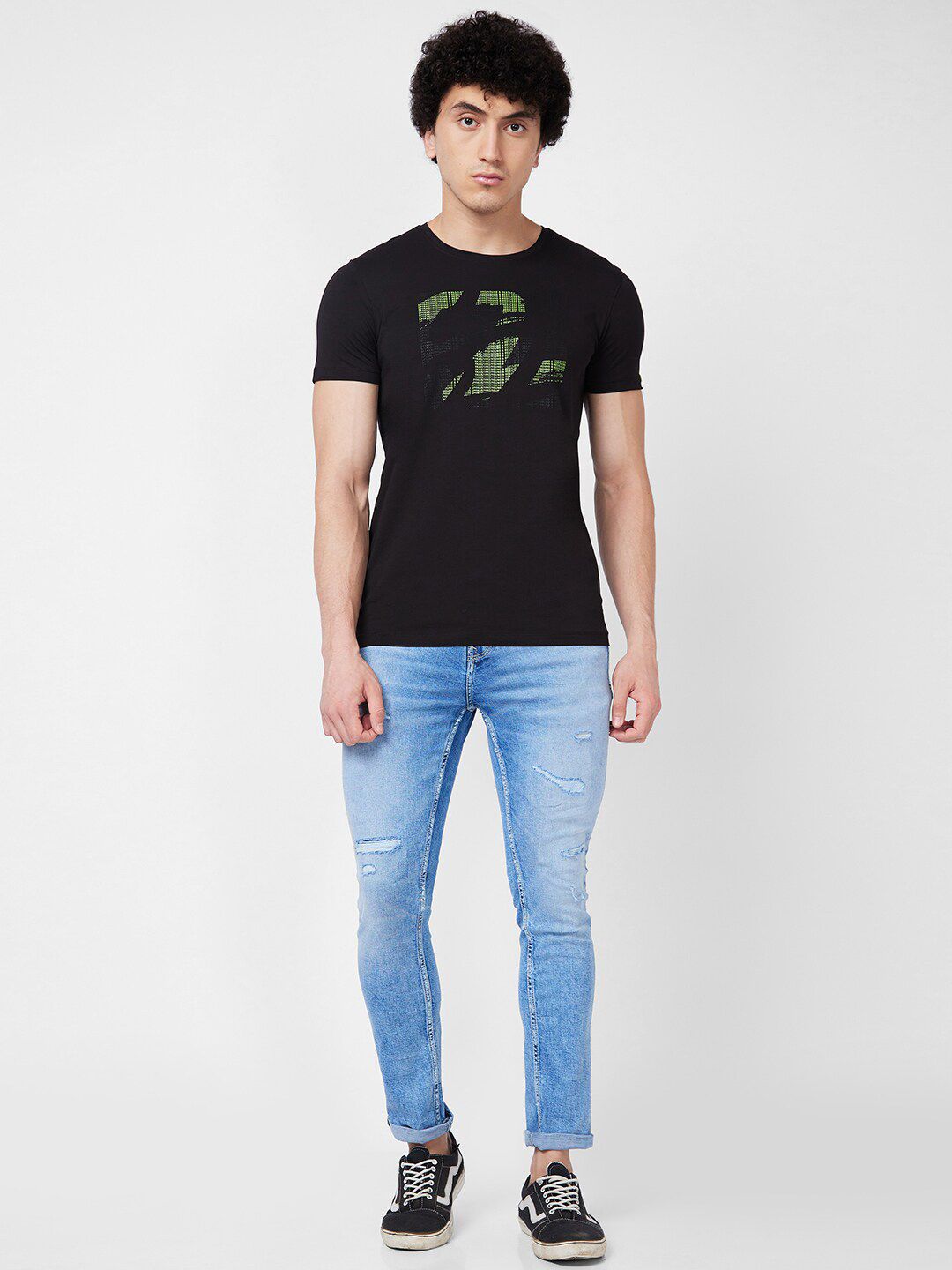 SPYKAR Printed Cotton Slim Fit T-shirt