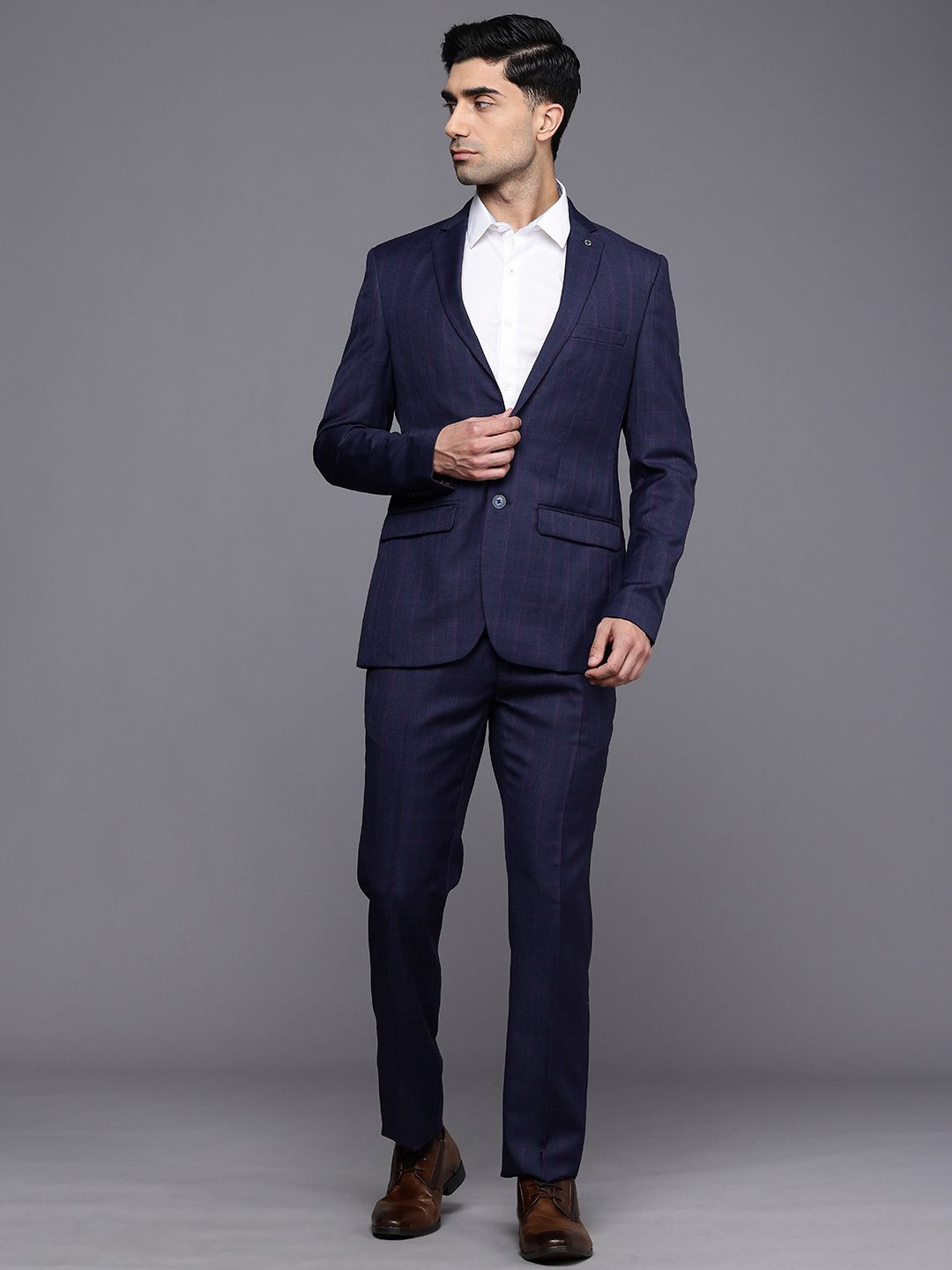 Raymond Slim Fit Checked Notched Lapel Single-Breasted Formal 2 Piece Suits