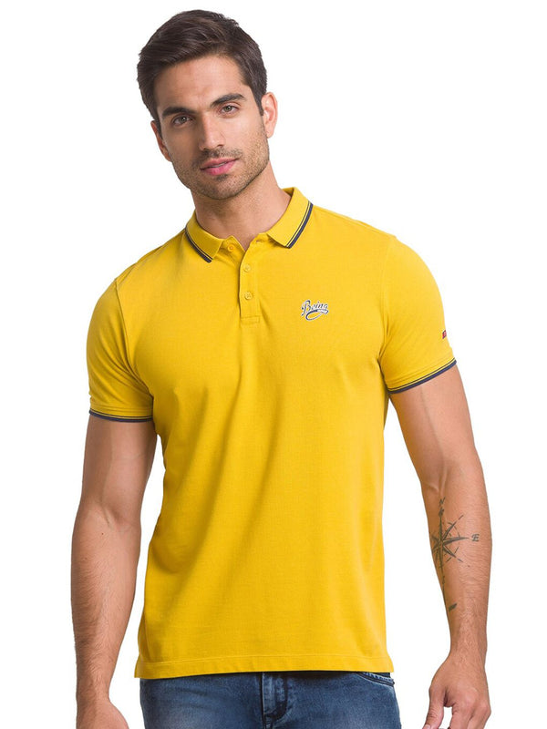 Being Human Men Yellow Solid Polo Collar T-shirt