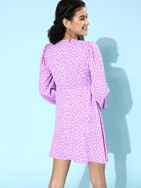 Berrylush Women Charming Purple Abstract Puff Sleeves Dress