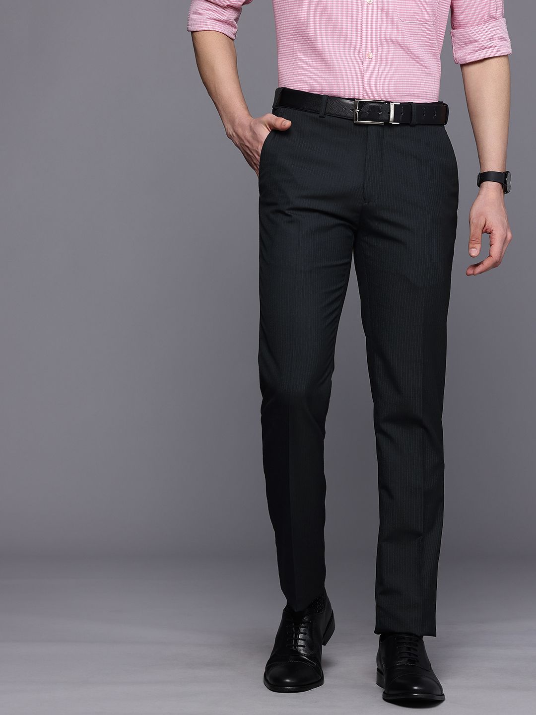 Raymond Men Striped Slim Fit Formal Trousers