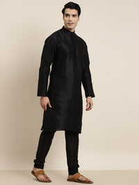 SOJANYA Men Black Solid Kurta with Churidar & Nehru Jacket